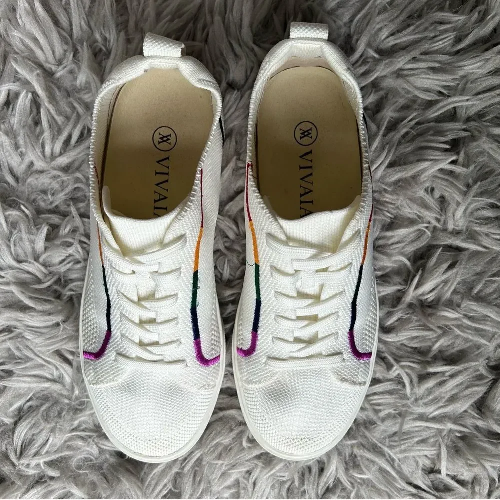 Vivaia Kama rainbow white lace up sneakers women’s shoe size 8 - Picture 3 of 11